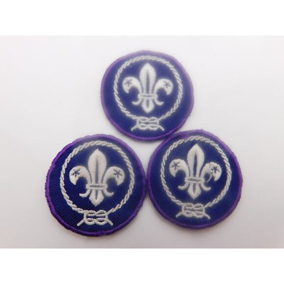 BSA Fleur-de-Lis Patches Vintage Purple/White Cloth Preowned Set of 3 - Picture 1 of 3